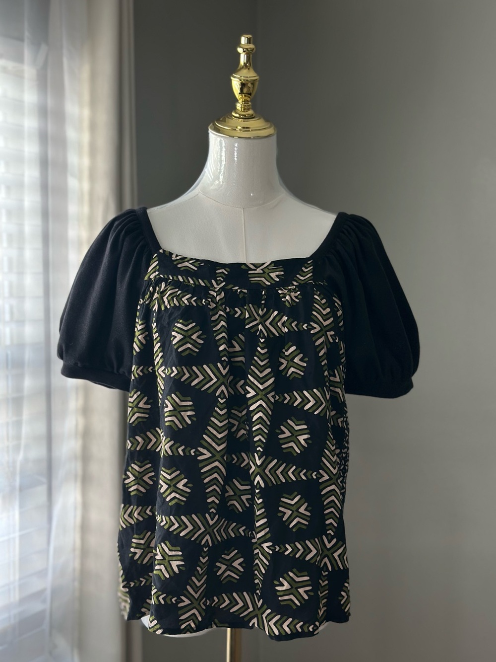 Maeve by Anthropologie Puff Sleeve Geometric Boho Top Size XS